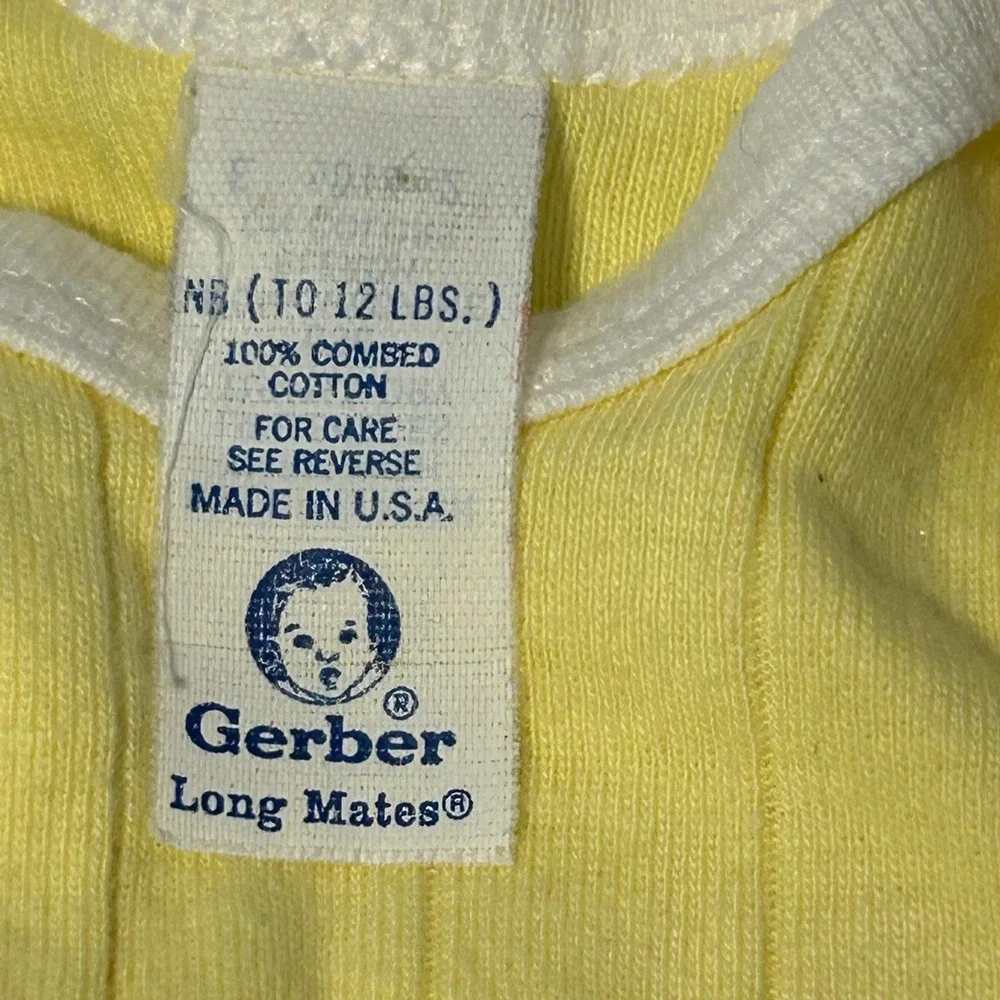 Vintage Gerber‎ Long Mates Ribbed Pajama Set Newborn Yellow Cotton Sleepwear